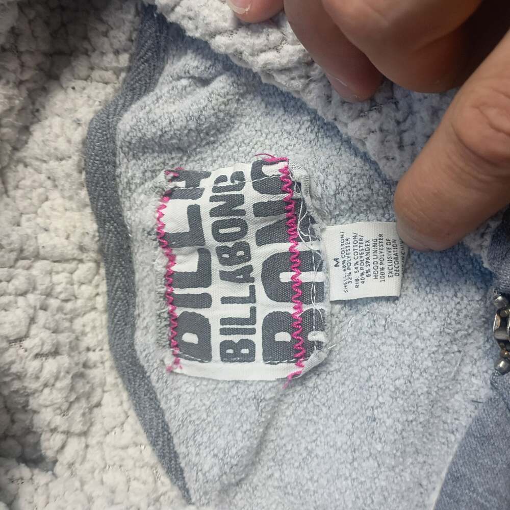 Y2K Billabong Women's Gray Sherpa-Lined Full Zip Hoodie size M - Picture 8 of 10